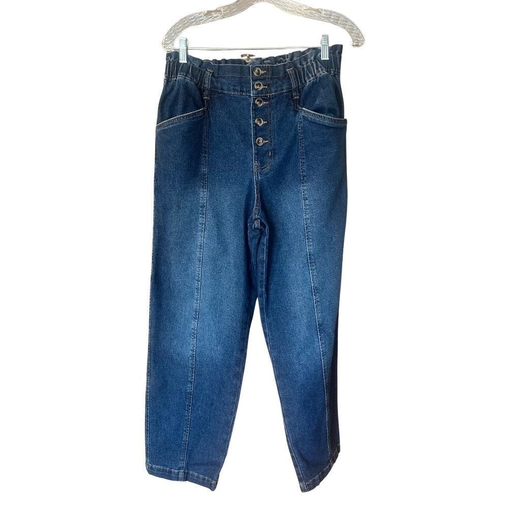 Time and Tru Women's Jeans Button Up Puckered Elastic Waist Relaxed Fit Size 12